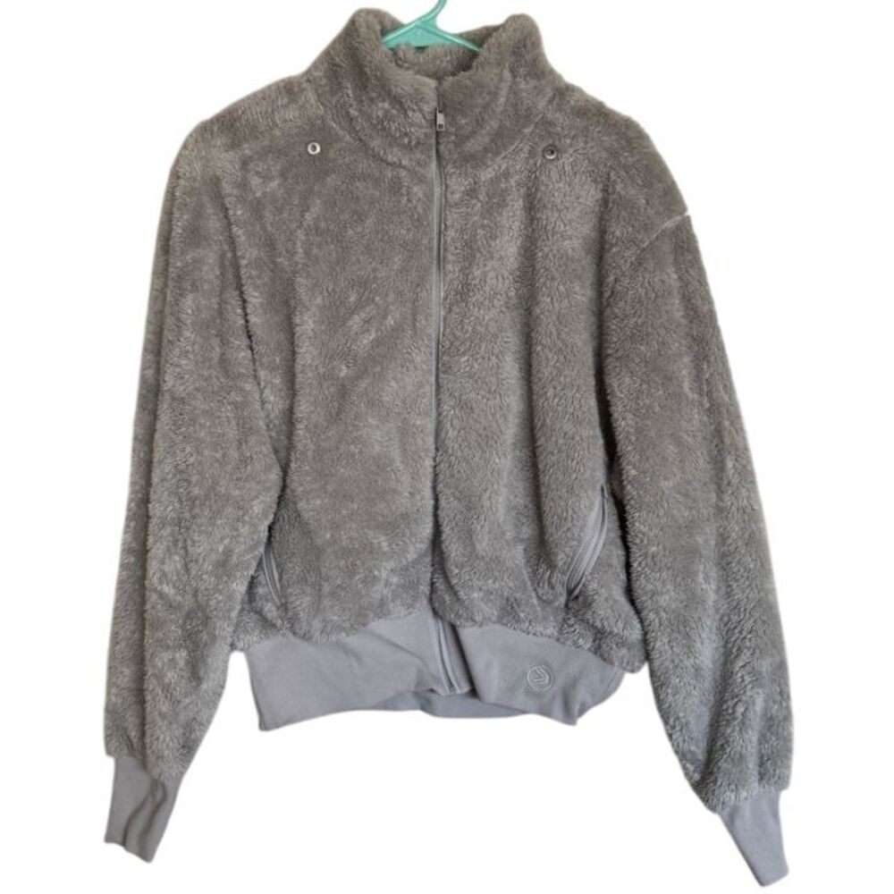 Savvi Grey Teddy Fleece Full Zip Jacket Mock Neck Sherpa Bomber Womens Medium w1